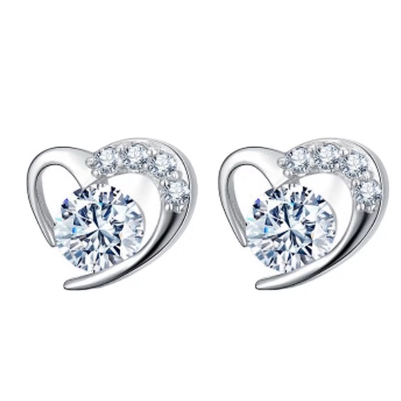 Jewelry - Sterling Silver Heart Cubic Zirconia Earrings
